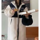 Letter Embroidered Two-tone Fleece Coat