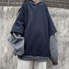 Mock Two-piece Hoodie Navy Blue - One Size