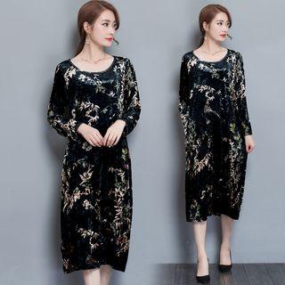 Printed Velvet Long-sleeve Dress