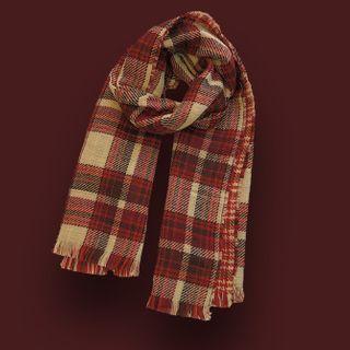 Plaid Fringed Scarf Plaid - Red - One Size