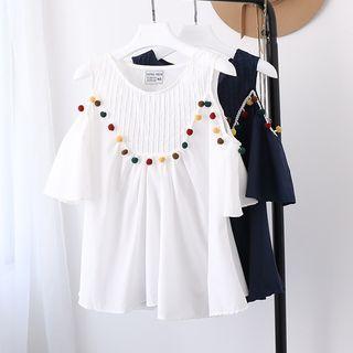 Pom Pom Elbow-sleeve Top