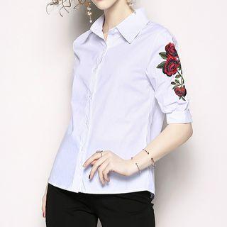 Rose Embroidered Elbow-sleeve Shirt