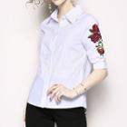 Rose Embroidered Elbow-sleeve Shirt