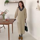 Contrast-trim Maxi Sweater Dress Beige - One Size