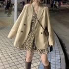 V-neck Leopard Print A-line Dress / Double Breasted Blazer
