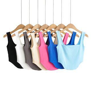 Square Neck Asymmetrical Crop Tank Top