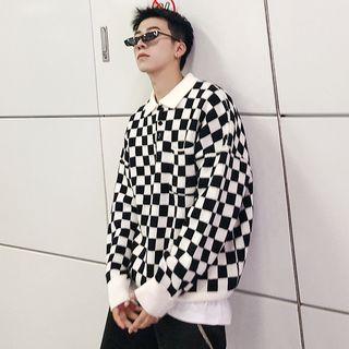 Plaid Polo Knit Top