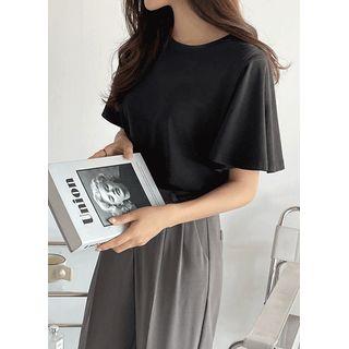 Plain Bell-sleeve Round-neck T-shirt