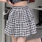 Plaid A-line Skirt Plaid - Black & White - One Size