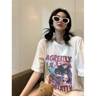 Cartoon Print Short-sleeve Round-neck Top