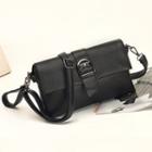 Buckled Faux Leather Clutch Black - One Size