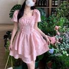Short-sleeve Square Neck Ruffled Mini A-line Dress