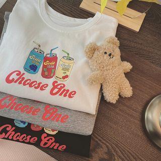 Short-sleeve Lettering Drinks Print T-shirt