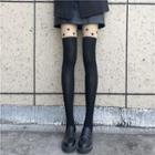 Two-tone Heart Print Tights Black - One Size