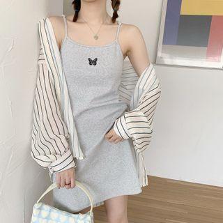 Striped Shirt / Spaghetti Strap Mini Dress