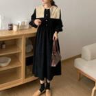Long-sleeve Two-tone Midi A-line Corduroy Dress