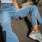 Slit-side Cutout-detail Straight-cut Jeans