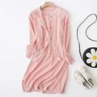 Set: Crew-neck Sleeveless A-line Knit Dress + Cardigan Pink - One Size