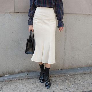 Slit-side Faux-leather Midi Skirt