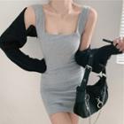 Wide Strap Ribbed Knit Dress / Cropped Cardigan