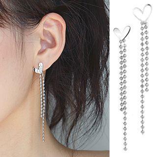 Non-matching Alloy Heart Fringed Earring 1 Pair - Silver - One Size