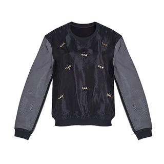 Rhinestone See Through Long-sleeve Top