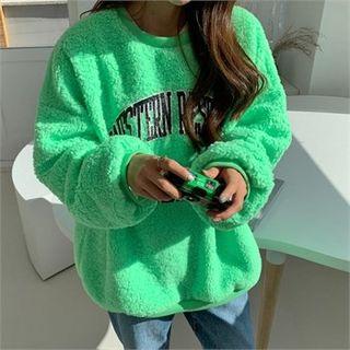 Letter-printed Sherpa-fleece Oversized Pullover