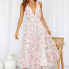 Sleeveless V-neck Floral Print Cross-strap Maxi Dress