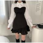 Mock Two-piece Panel Ruffle Hem Mini A-line Dress