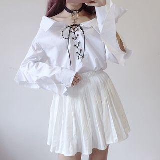 Lace-up Boatneck Blouse