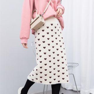 Heart Print Midi Knit Skirt