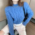 Mock Turtleneck Cropped Cable Knit Sweater