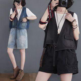 Tie-waist Denim Vest