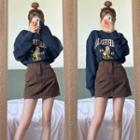 Set: Dog Print Sweatshirt + Denim Mini A-line Skirt