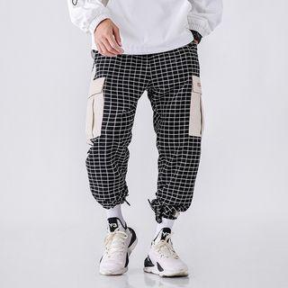 Lettering Plaid Cargo Pants
