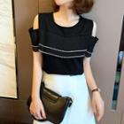 Off Shoulder Two Tone Pleated Top