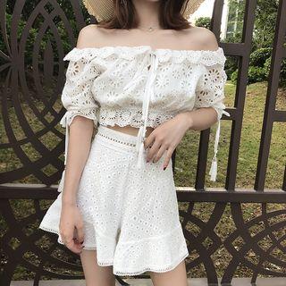 Lace Short-sleeve Top / High-waist Shorts