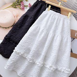 Ruffled Textured Midi A-line Skirt