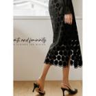 Velvet-dotted Long Crochet Skirt