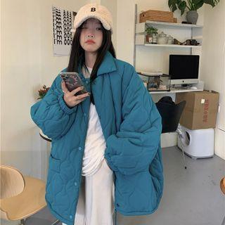Padded Button-up Jacket Peacock Blue - One Size