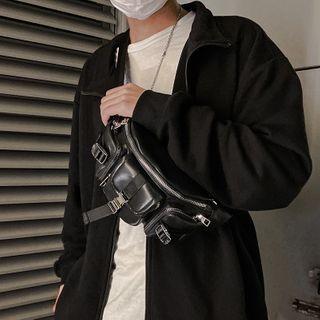 Faux Leather Zip Sling Bag Black - One Size