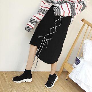 Lace-up Irregular Midi Skirt