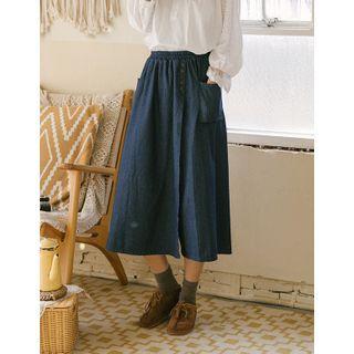 Band-waist Wrap Front Denim Skort Dark Blue - One Size