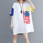 Lettering Elbow-sleeve T-shirt Dress As Shown In Figure - One Size