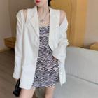 Loose-fit Zip Blazer / Zebra Print Sleeveless Dress