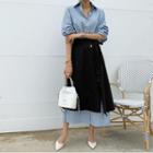 Frayed Denim Wrap Skirt With Sash Black - One Size