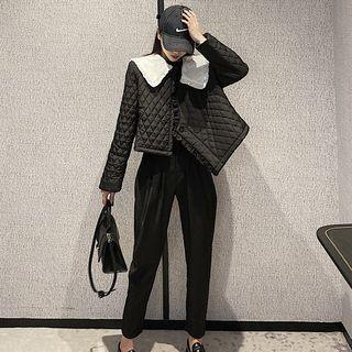 Quilted Snap Button Jacket / Cropped Straight-cut Pants