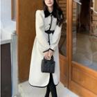 Puff-sleeve Quilted Long Jacket With Belt