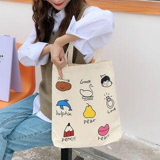 Printed Canvas Tote Bag Cartoon - One Size