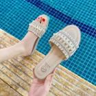 Faux Pearl Shirred Slide Sandals